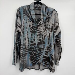 DAVID CLINE Tunic Womens 2XL Gray Cowl Neck Long Sleeve Animal Print Lightweight